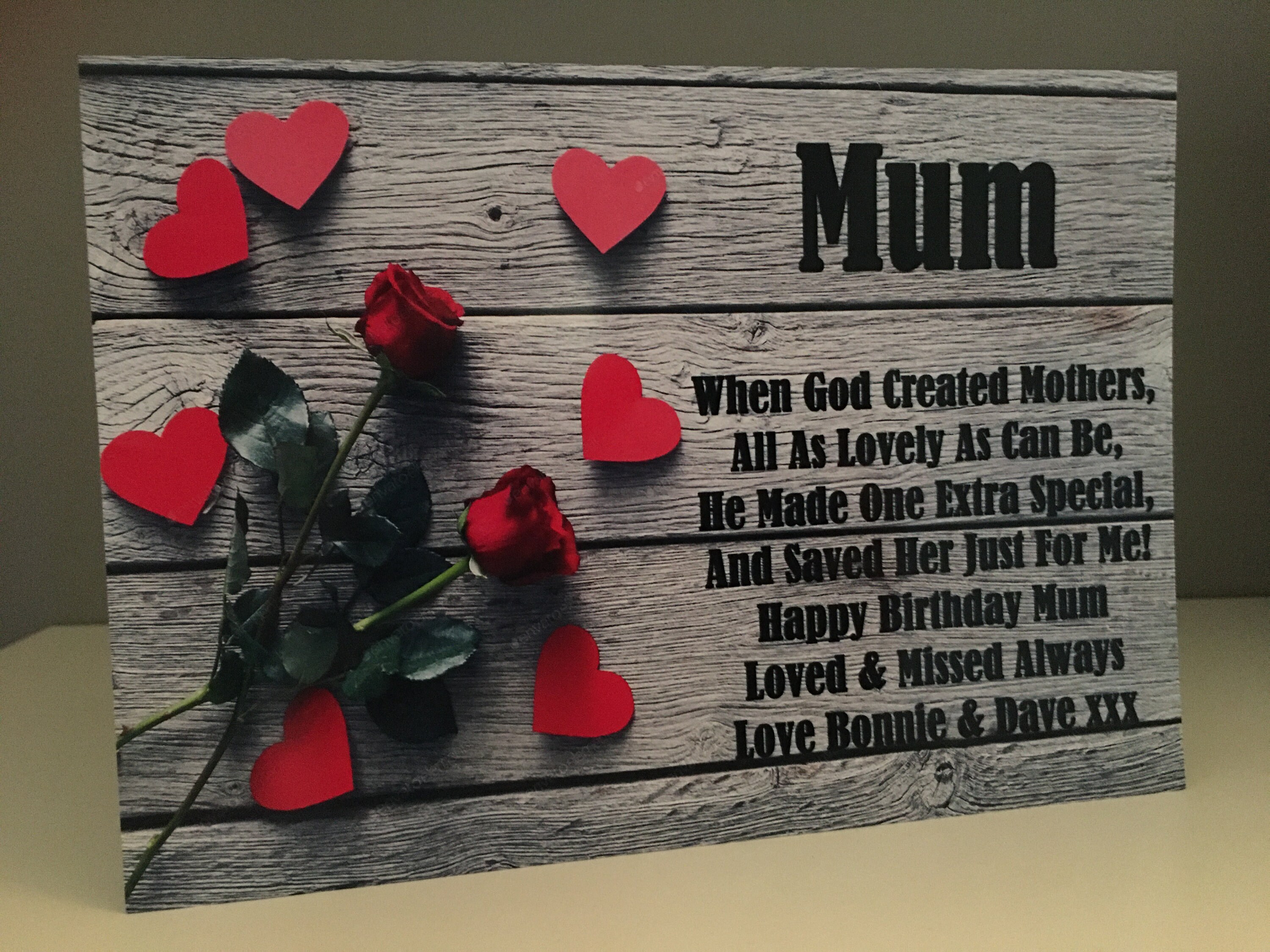 Personalised Laminated Grave Card Red Roses & Hearts Happy Etsy UK