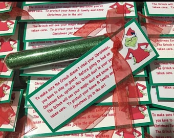 Tubo de polvo del Grinch, purpurina verde, caja de regalo de Nochebuena