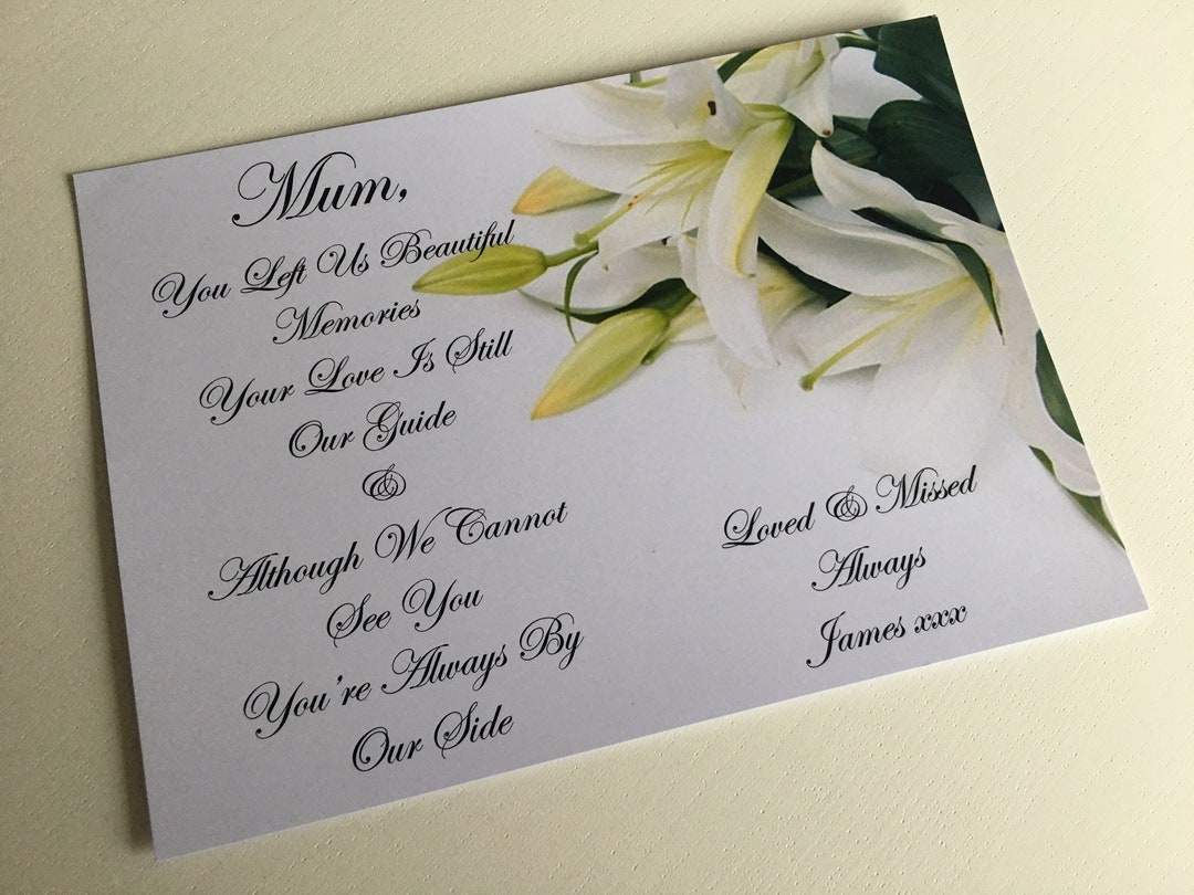 Personalised Laminated Grave Card Lilys for Mother's Day Etsy UK