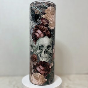 Skull with Roses Gothic Tumbler Skull Butterflies 20oz skinny tumbler with straw or 25oz Sport Bottle