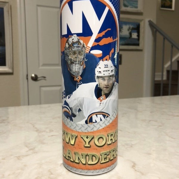 New York Islanders Tumbler with Straw, Sublimated 20 oz skinny tumbler, Gift for him, hockey coach gift