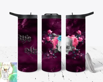 Skull with Roses Gothic Tumbler Skull Butterflies 25oz Hydro Sport Bottle