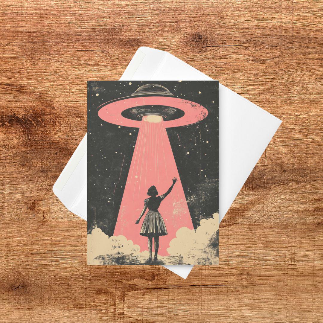 Alien Birthday Card: Vintage UFO Theme Greeting | Blank Inside - Etsy