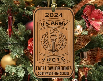 Army JROTC Personalized Ornament, Free Personalization, Custom Made, Laser Engraved, Alder Hardwood, Junior ROTC [Made in USA]