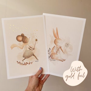 Kinderzimmer-Poster SET x2, Goldfolie, Babyzimmer-Wanddekoration, Sandfarbe, Tierposter, Mutterschaftsgeschenk, Boho, Babyzimmer-Dekoration, Baby-Geschenk