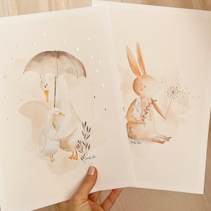 Kinderzimmer-Poster SET x2, Goldfolie, Babyzimmer-Wanddekoration, Sandfarbe, Tierposter, Mutterschaftsgeschenk, Boho, Babyzimmer-Dekoration, Baby-Geschenk