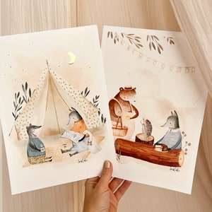 Poster per camerette per bambini SET x2, lamina d'oro, decorazione da parete per camerette per bambini, colore sabbia, poster di animali, regalo di maternità, boho, decorazione per camerette per bambini, regalo per bambini