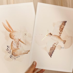 Kinderzimmer-Poster SET x2, Goldfolie, Babyzimmer-Wanddekoration, Sandfarbe, Tierposter, Mutterschaftsgeschenk, Boho, Babyzimmer-Dekoration, Baby-Geschenk