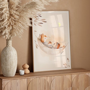 Kinderzimmerposter, Goldfolie, Wanddekoration Babyzimmer, Sandfarbe, Tierposter, Mutterschaftsgeschenk, Boho, Babyzimmerdekoration, Babygeschenk