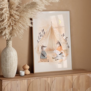 Póster habitación infantil, lámina dorada, decoración pared habitación bebé, color arena, póster animales, regalo maternidad, boho, decoración habitación bebé, regalo bebé
