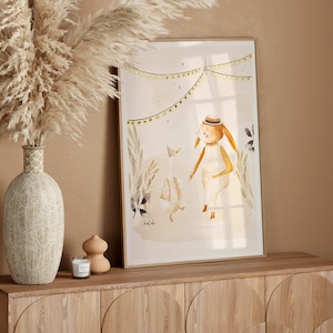 Póster habitación bebé, lámina de oro, decoración pared guardería, color arena, póster de animales, regalo maternidad, boho, decoración habitación bebé, regalo bebé