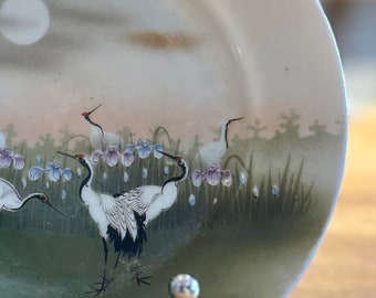 3 x Japanese Porcelain Vintage Side Plates. Handpainted Picture of Cranes