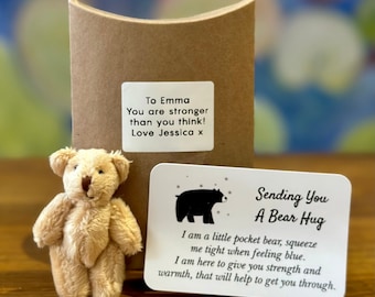A Little Pocket Bear Hug - Ready to give bear hugs to whoever needs one. Supports positive mental health. Personalised thinking of you gift.