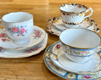 MATCHING VINTAGE TRIO Cup, Saucer and Tea Plate Sets l Wedding l Bridal Shower l Country Cottage Decor l Priced per Trio Set