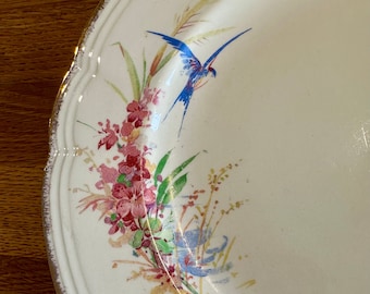 Rare J Fryer & Son, Well St Works m, 1945-1954 m, Blue Swallow and Flowers, Tunstall England m, 4 different sized plates.