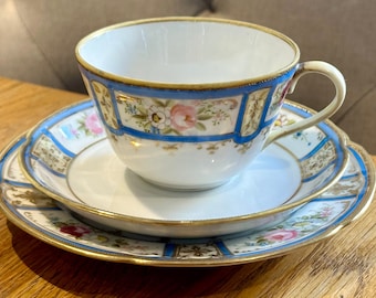 NORITAKE TRIO l Vintage Cup, Saucer & Tea Plate l Fine Bone China l Gilded Gold Rim l Demitasse 1930d  l Priced per Trio