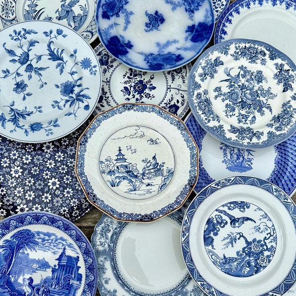 Mismatched Blue & White Vintage Dinner Plates, Mix and Match China