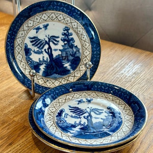 ACHJ HARLEY JONES l Ye Old Chinese Willow Vintage, schoteltjes l Lawleys Regent Street l Goud verguld l Jaren &#39;30 l