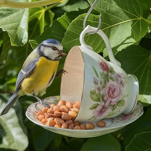 UPCYCLED TEACUP BIRD Feeder l Handmade using repurposed, imperfect, vintage, colourful mismatched china l Garden ornament l Bird lovers gift