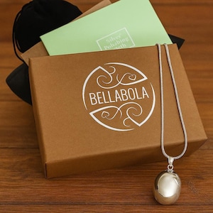 SILVER HARMONY PEBBLE Necklace Kit - &#39;Mexican Bola&#39; - Chime Ball Pendent - Angel Caller -  Lovely Pregnancy Gift - Add Personalised Message