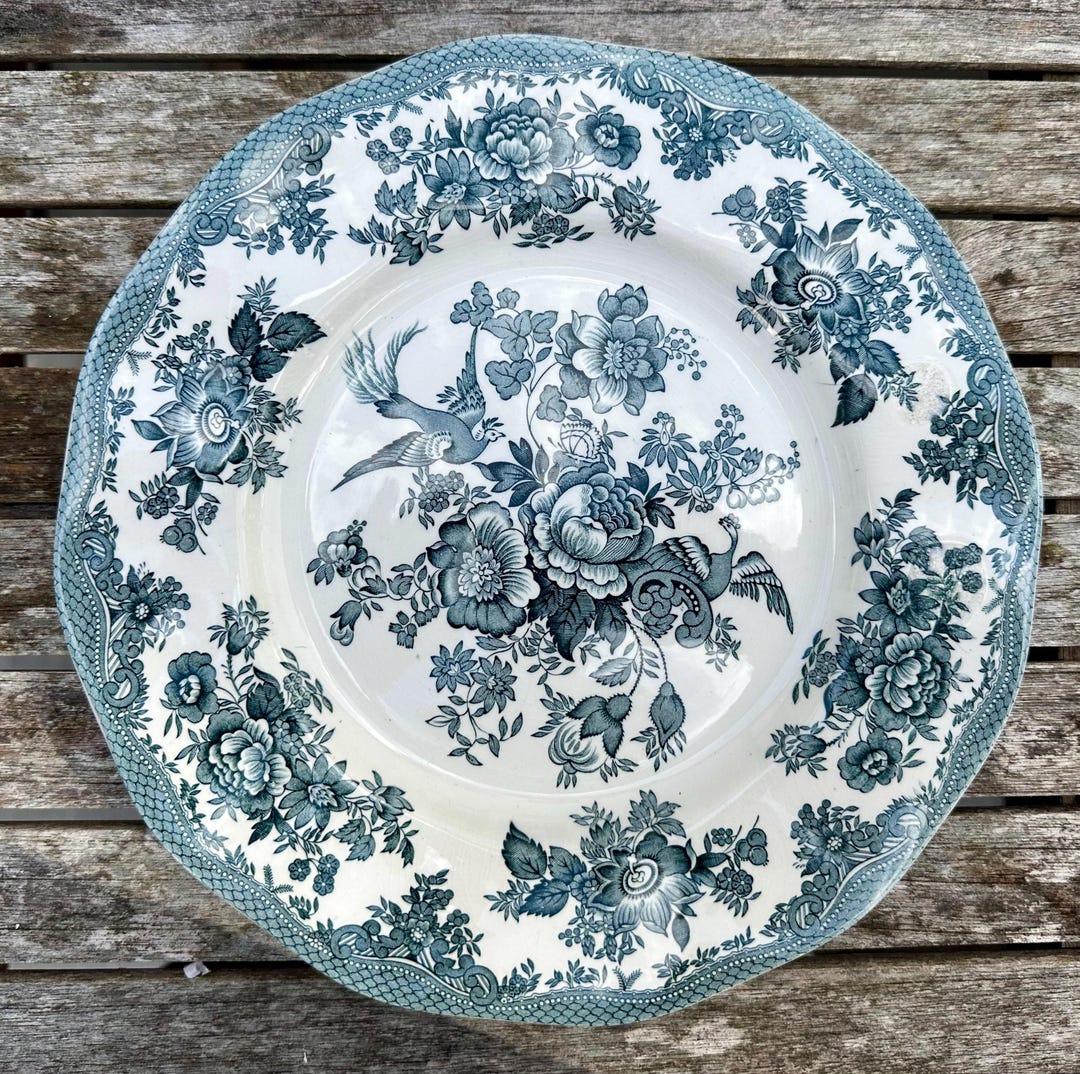 VINTAGE ENOCH WEDGWOOD Asiatic Pheasants Dinner Plate in Teal Blue
