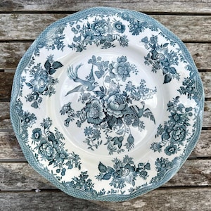VINTAGE ENOCH WEDGWOOD Asiatic Pheasants Dinner Plate in Teal Blue