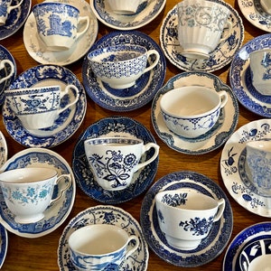 3/4/5 x BLUE MISMATCHED VINTAGE Tea Cups and Saucers l Mix & Match l Chinoiserie Decor l Liberty Blue  l Blue and White China
