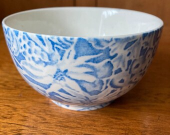 VINTAGE BURLEIGH SCILLA by Lillian Delevoryas Blue White Sugar Bowl 9”