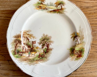 Alfred Meakin Side Plates l The Inn l Hand-Decorated l Made in England l 19.5cm diameter