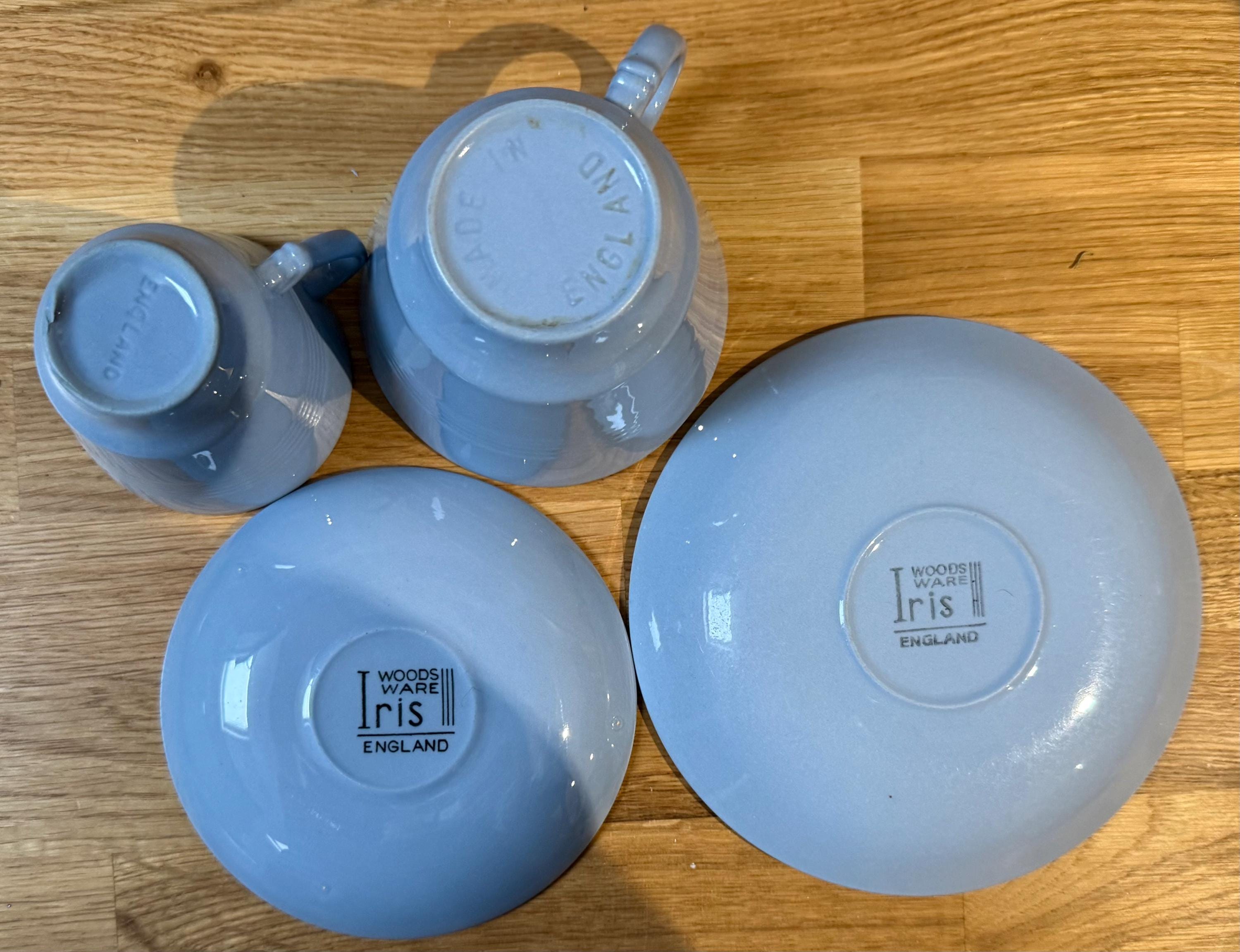 WOOD & SONS IRIS / Beryl L Vintage Teacups, Saucers and Side