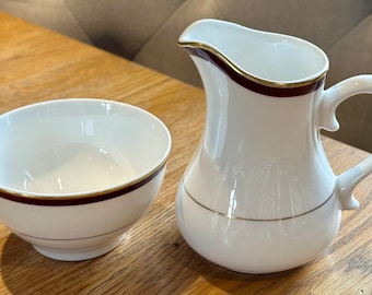 Pot à lait/crémier et sucrier VINTAGE DUDSON England en porcelaine blanche blanche et bordeaux