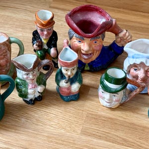 Vintage Miniature Toby Jugs l Cream / Milk Jugs l Some Artone | Hand Painted | Pottery | British Toby Collector | Figures l Sold as Set of 9