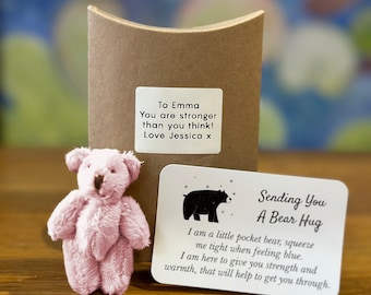 A Little Pocket Bear Hug - Ready to give bear hugs to whoever needs one. Supports positive mental health. Personalised thinking of you gift