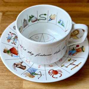 Tazza e piattino per la lettura del futuro "The Taltos" ROYAL KENDAL, tazza per la lettura delle foglie, tazza per la lettura del futuro, tazza per la fortuna, porcellana anni '80