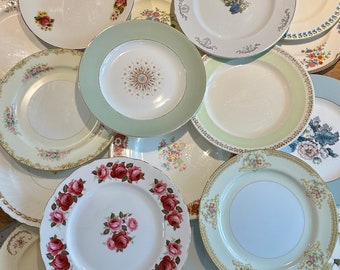 4/6 x 9” or 10” MISMATCHED VINTAGE Dinner / Luncheon Plates l Mix & Match l Wedding l Crafting l Tea Party l Wall Display