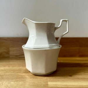 Johnson Brothers Heritage Collection Vintage l Milk Jug / Creamer & Sugar Bowl l White l Art Deco l Hexagonal