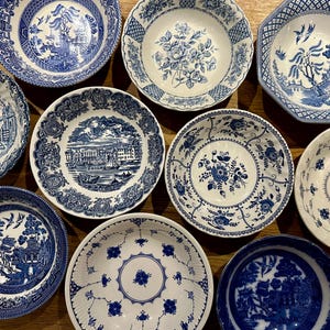 4/6 x NIEBIESKO-BIAŁE NIEPORÓWNYWALNE miski do płatków śniadaniowych / puddingu / zupy z porcelany vintage l Mieszaj i dopasowuj l Ślubne l Do rękodzieła l Miski na drobiazgi l