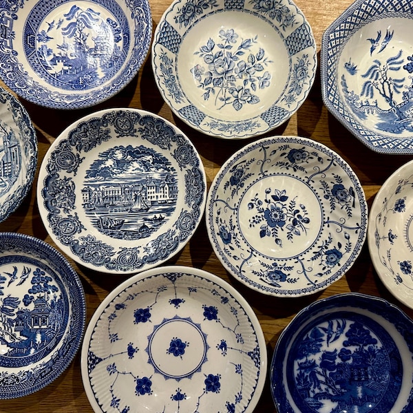 4/6 x BLUE & WHITE MISMATCHED Vintage China Cereal / Pudding / Soup Bowls l Mix and Match l Wedding l Crafting l Trinket Bowls l