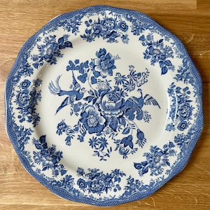 RARE ASIATIC PHEASANTS Vintage Enoch Wedgwood Tunstall l Extra Large Plate / Charger l Deep Blue l Excellent Condition l Staffordshire