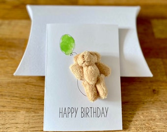 TEDDY BEAR CARD Personalised Greetings Card. Happy Birthday, Baby shower, Christening, Baptism, Congratulations, Thank you, Birth, Well done