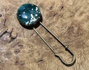 Semi Precious Stone Scarf Pin, One of a kind, Natural, Original and Handmade. Kilt Pin, Large Safety Pin. Shawl Pin. Brooch.