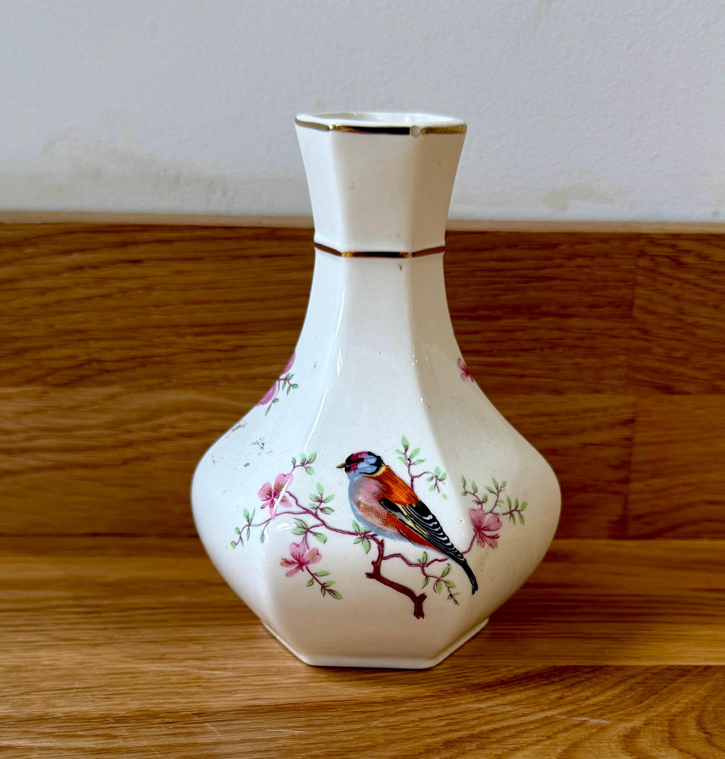 Vintage Royal Worcester Bud Vase | Goldfinch & Cherry Blossom