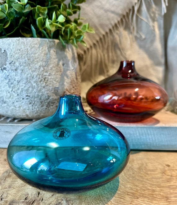 Ikea Salong L Mid Century Vibes L Blue and Red Hand Blown Glass