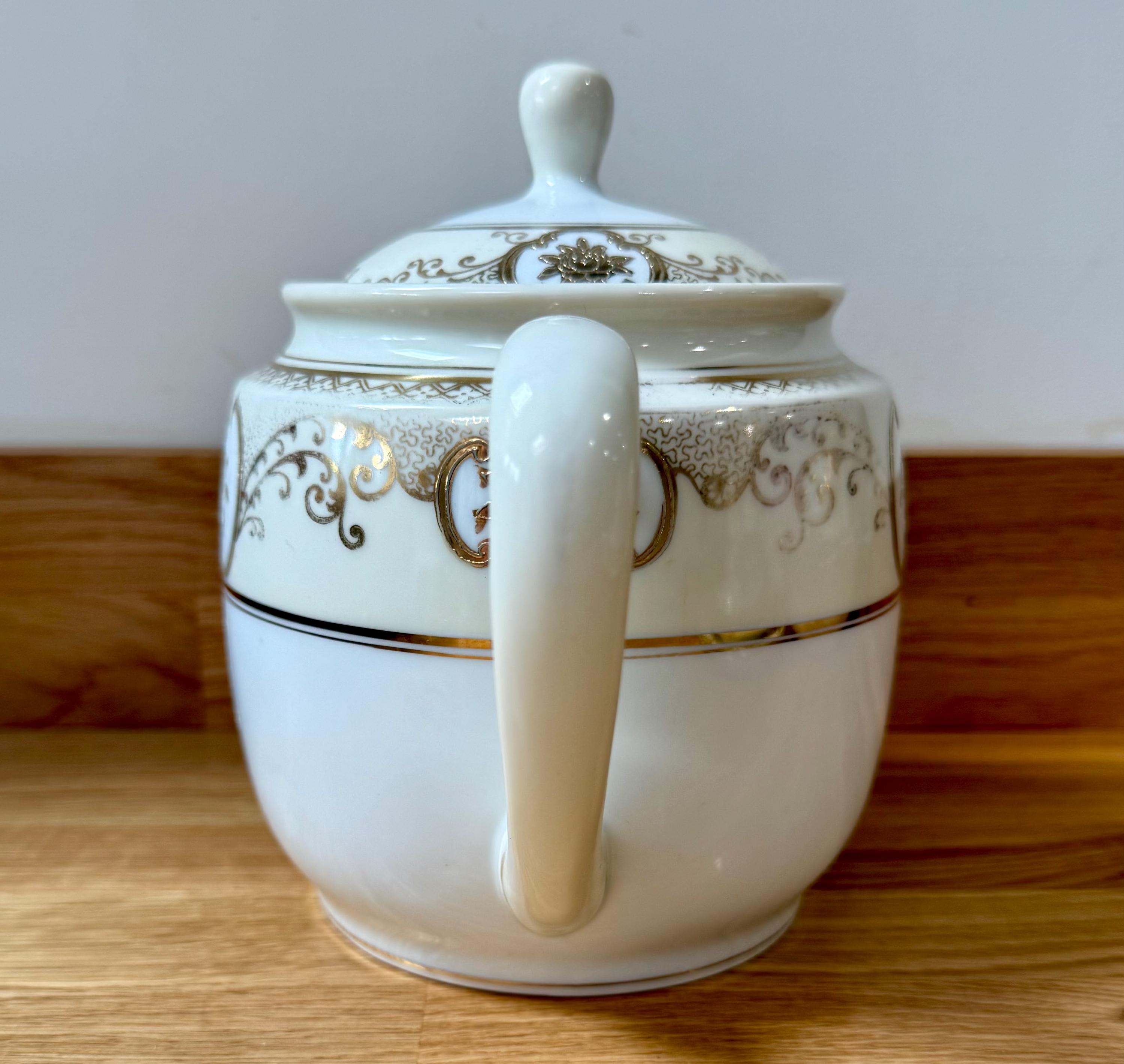 NORITAKE Gold Flower Basket L Vintage Very Large Teapot L Fine