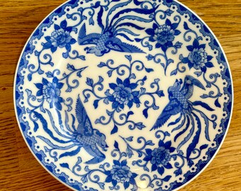 NORITAKE FLYING PHOENIX Blue and White Cup, Saucer and Side