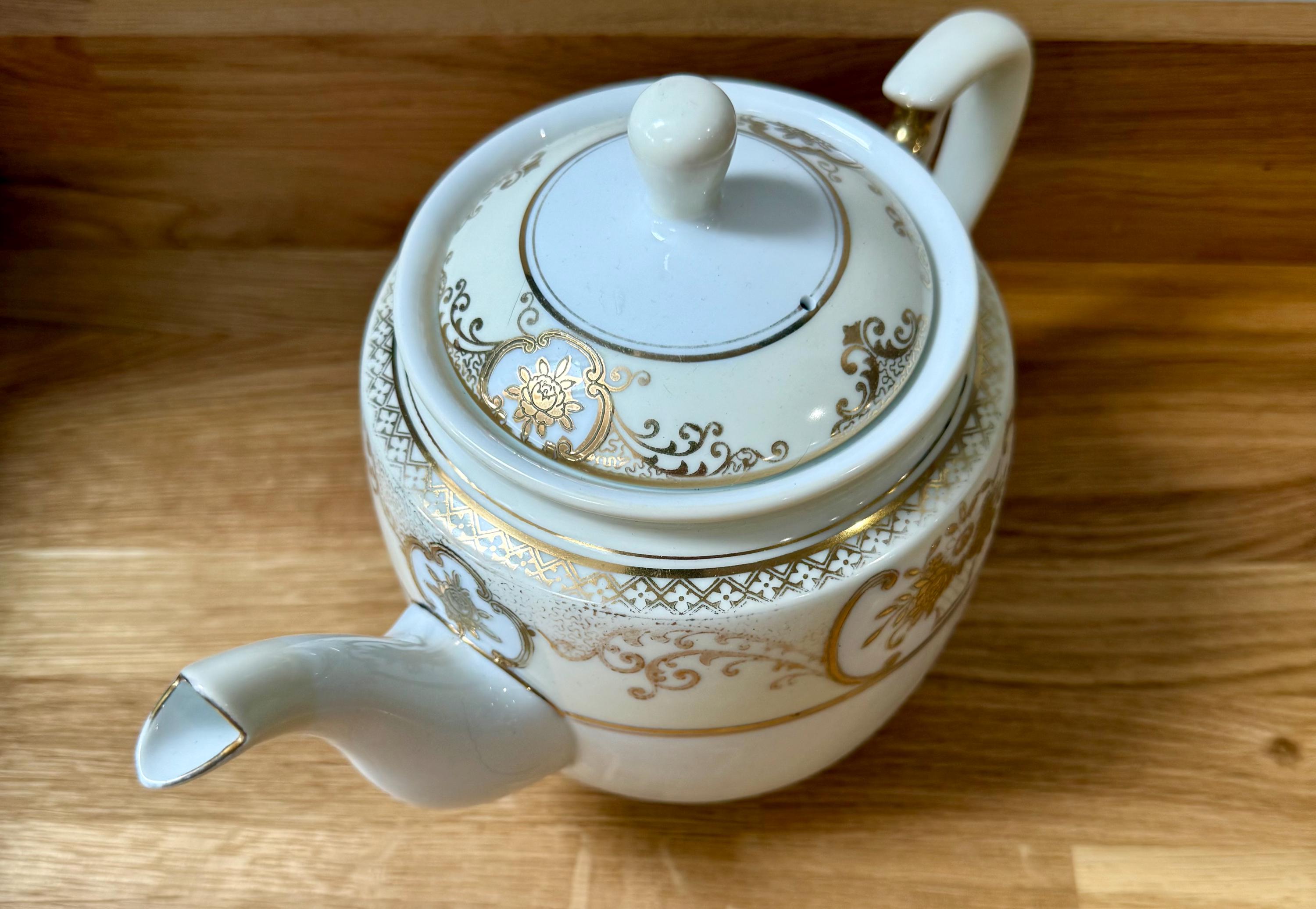 NORITAKE Gold Flower Basket L Vintage Very Large Teapot L Fine