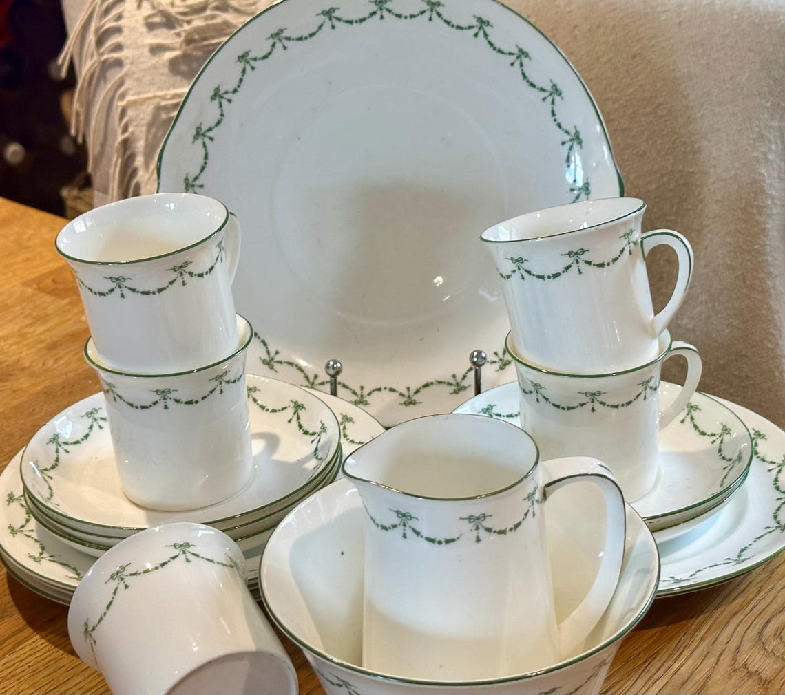 FOLEY TEA / COFFEE Set I White Background + Green Swags / Garlands ...