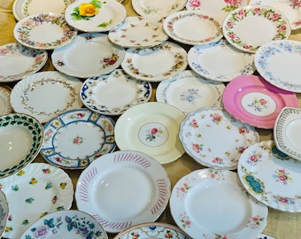 6/10 x JOLIE sous-assiettes ou soucoupes VINTAGE dépareillées l Mélangez et assortissez l Mariage l Artisanat l Tea Party l Présentoir mural l 6 ou 10 choix