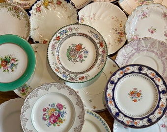 4 or 6 x PRETTY MISMATCHED VINTAGE Dinner Plates l 9 or 10 inch Diameterl Mix & Match l Wedding l Crafting l Tea Party l Wall Display