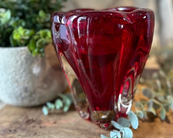 Elegant Modernist Whitefriars Glass Ruby Red Molar Vase Tooth Shape by Whitefriars, Vintage English 1950s or 1960s